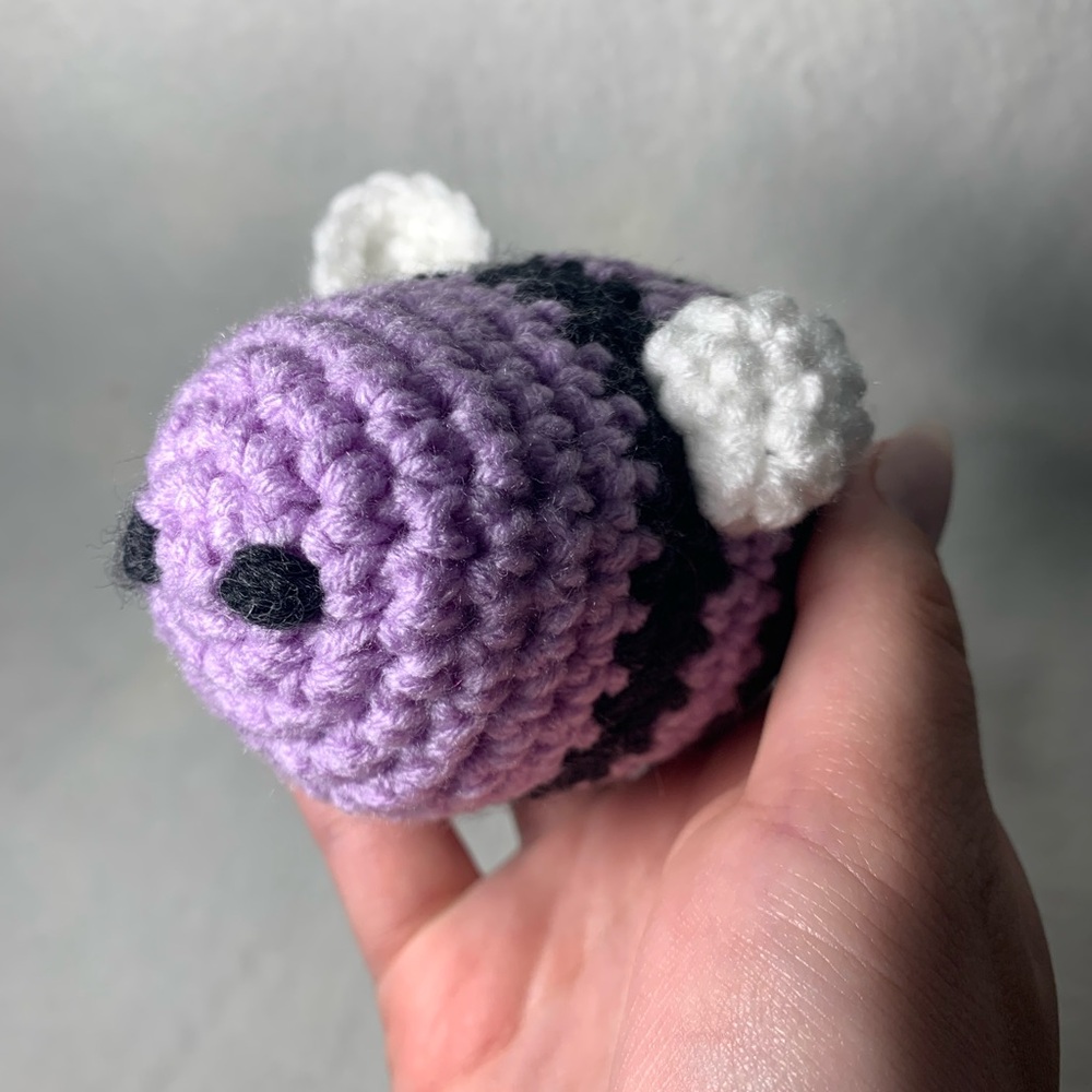 Purple and Black Crochet Bee Plush Toy